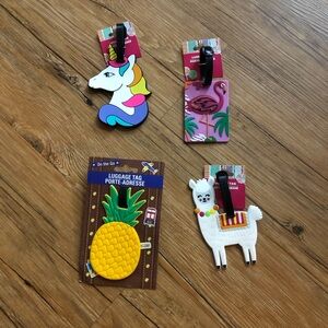 Set of 4 Fun Luggage Tags: Unicorn, Llama, Flamingo and Pineapple